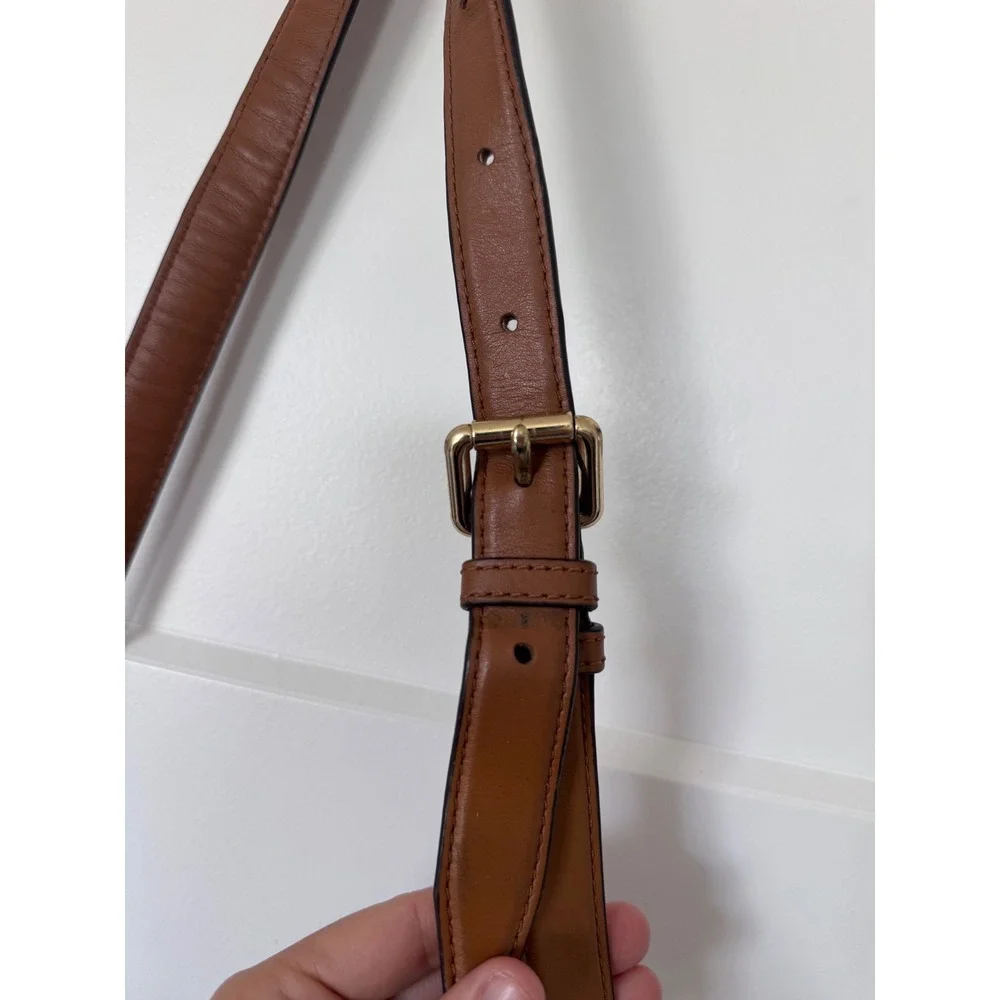 Michael Kors Brown Pebbled Leather Saddle Crossbody Bag Gold Clasp Acorn